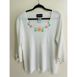 Sag Harbor Women's Embroidered Floral/Easter Grannycore Sweater Plus Size 1X